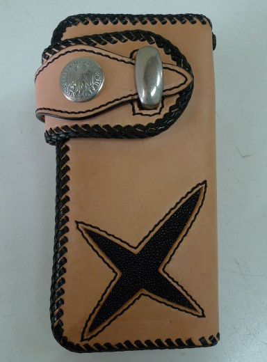 画像1: 牛革×エイ革スティングレイ十字　レザーウォレット ヌメ