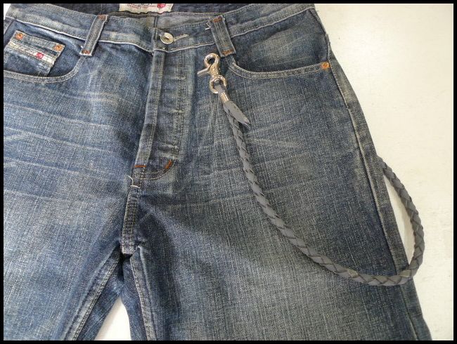 画像: 牛革4本編みウォレットチェーン　灰