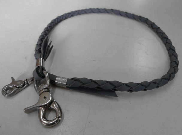 画像1: 牛革4本編みウォレットチェーン　灰