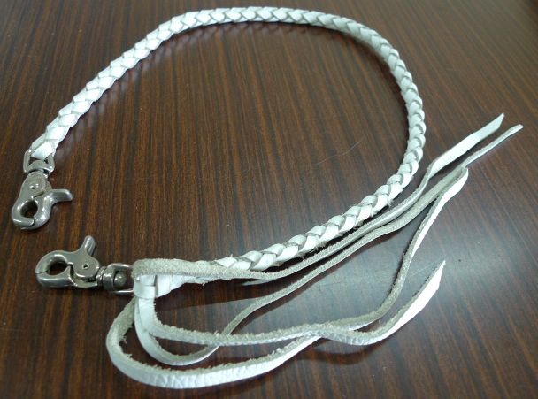 画像1: 牛革4本編みウォレットチェーン　白