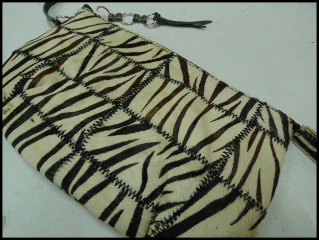 画像: 牛革×馬毛パッチワークゼブラ柄ハンドバッグ