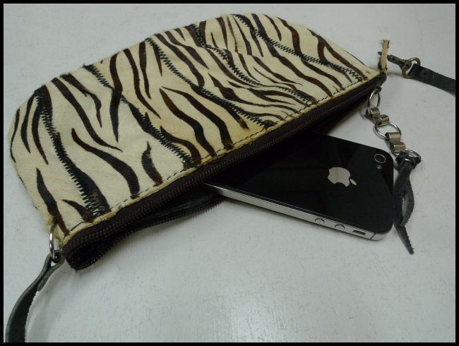 画像: 牛革×馬毛パッチワークゼブラ柄ハンドバッグ