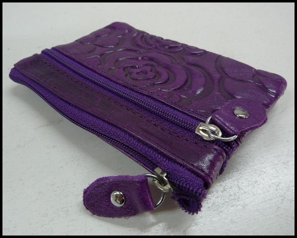 画像: 牛革花柄型押しコインケース パープル
