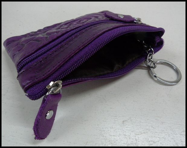画像: 牛革花柄型押しコインケース パープル