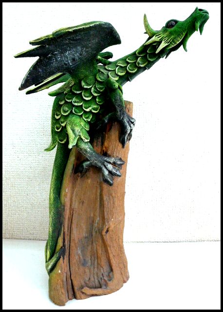 画像1: 木製ドラゴン×天然木オブジェ　訳あり品　