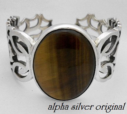 画像: 【alpha silver】サイドスコーピオン天然石タイガーアイバングル